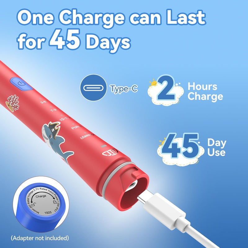 JTF Kids Electric Toothbrush Rechargeable: Sonic Tooth Brush with Smart Timer 5 Brushing Modes 4 Soft Small Brush Heads DIY Sticker and IPX7 Waterproof, Portable Children Toothbrushes for Boy, Ages 3+ - Image 5